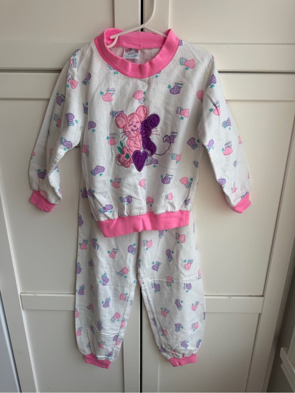 Vintage Retro Y2K 90s Girl Club 6X Mouse Heart Pajama Set 100% Cotton